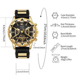 Conjunto de Estilo Masculino 4 Peças – Relógio de Quartzo Dourado, Colar com Cruz, Pulseira e Anel